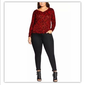 City Chic Red Leopard Print Sweater V-Neck NWT $85